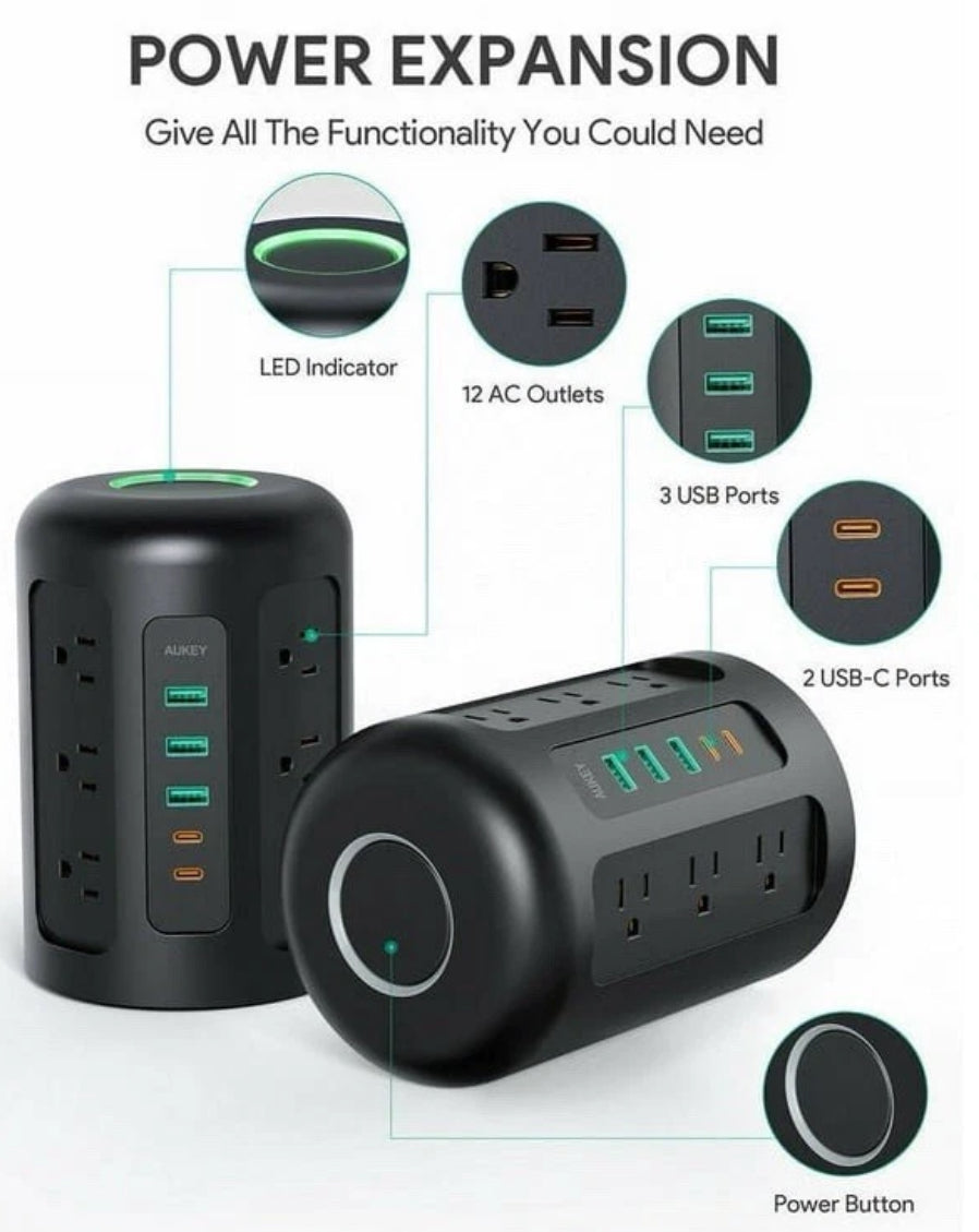 AUKEY PowerHub XL 12 Socket Power Hub AC USB USB-C Surge Protector PA-S24