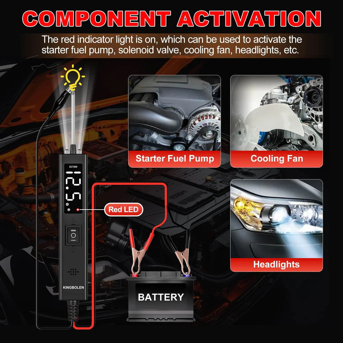 KINGBOLEN ECT200 12V&24V Car Battery Tester Maximum 8A With LED Screen Battery Analyzer