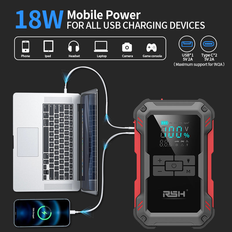 RSH Multi-Jump Starter Ultra safe jump starter with tire inflator JS800