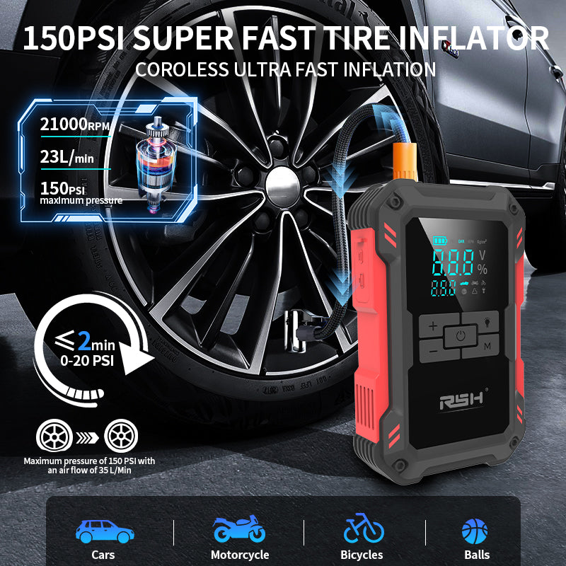 RSH Multi-Jump Starter Ultra safe jump starter with tire inflator JS800