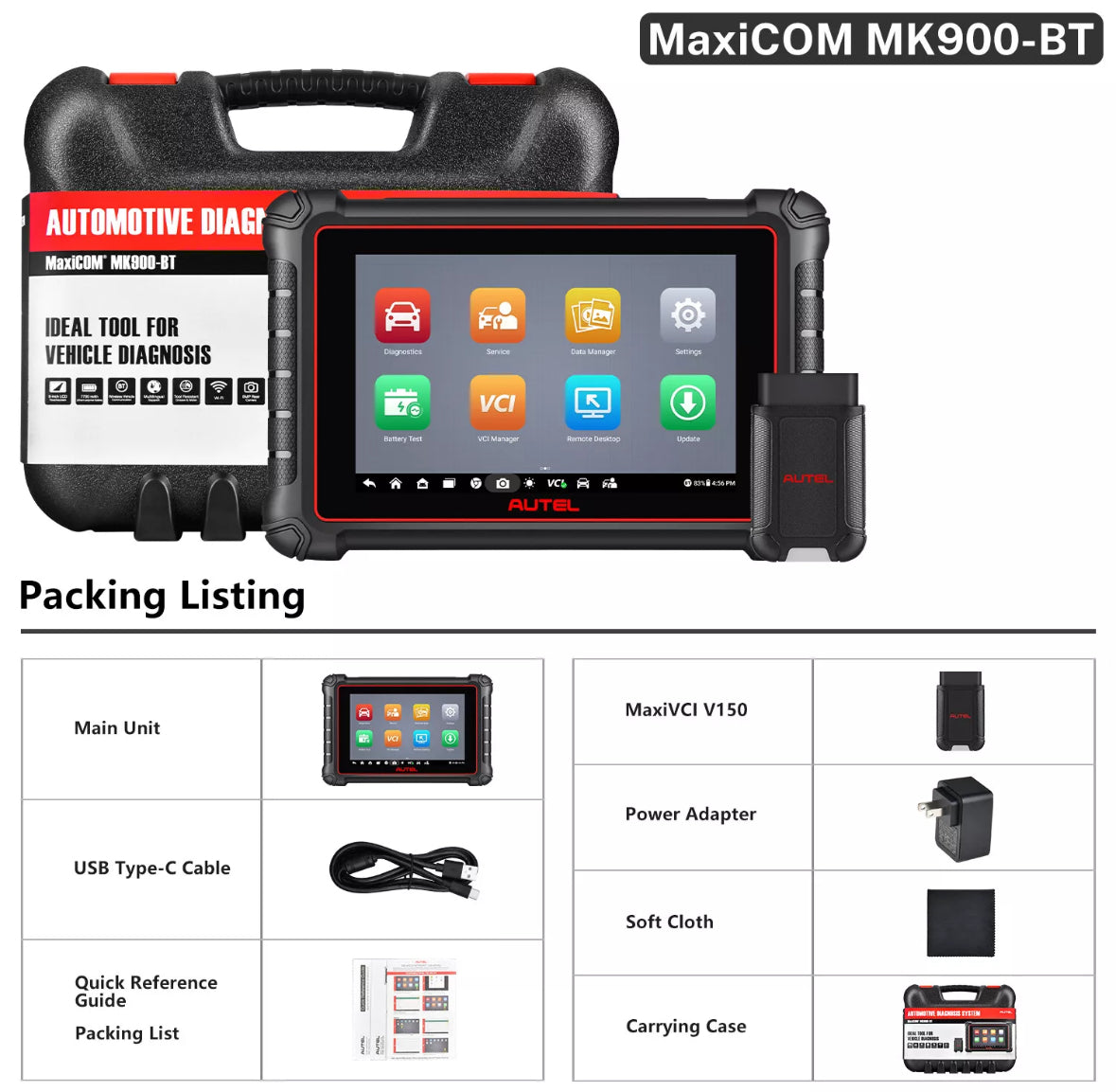 Autel MaxiCOM MK900BT PRO Full System Bidirectional OBD2 Scanner Tool & 1 Year Free Update