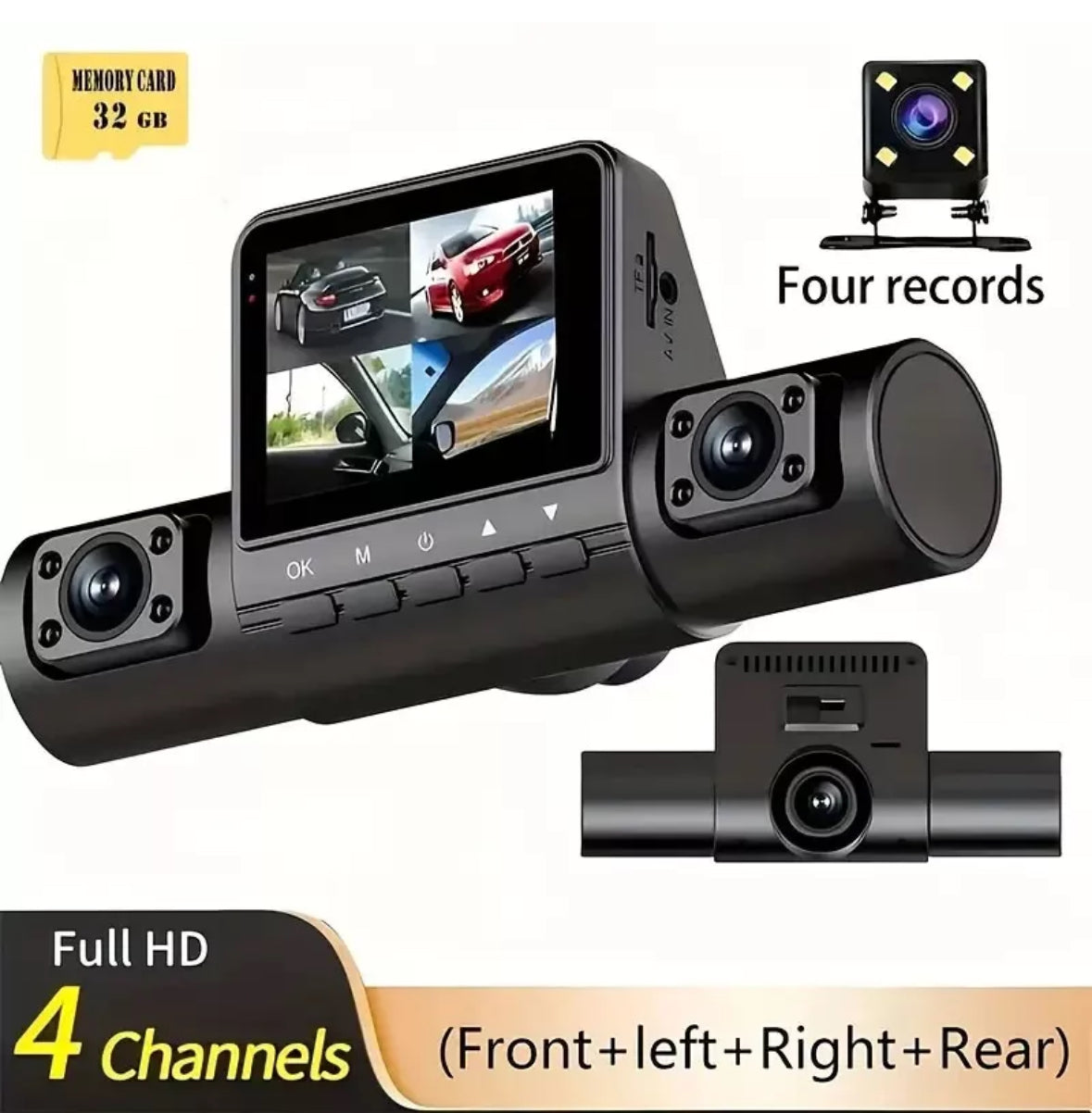 Special Savings, 4 Channel Dash Cam, 1080P Car Camera, Front Rear Left Right, IR Night Vision, Loop Recording, Motion Detection, Full HD, Vehicle Camera Clearance & Promo | Plastic, Black,32GB