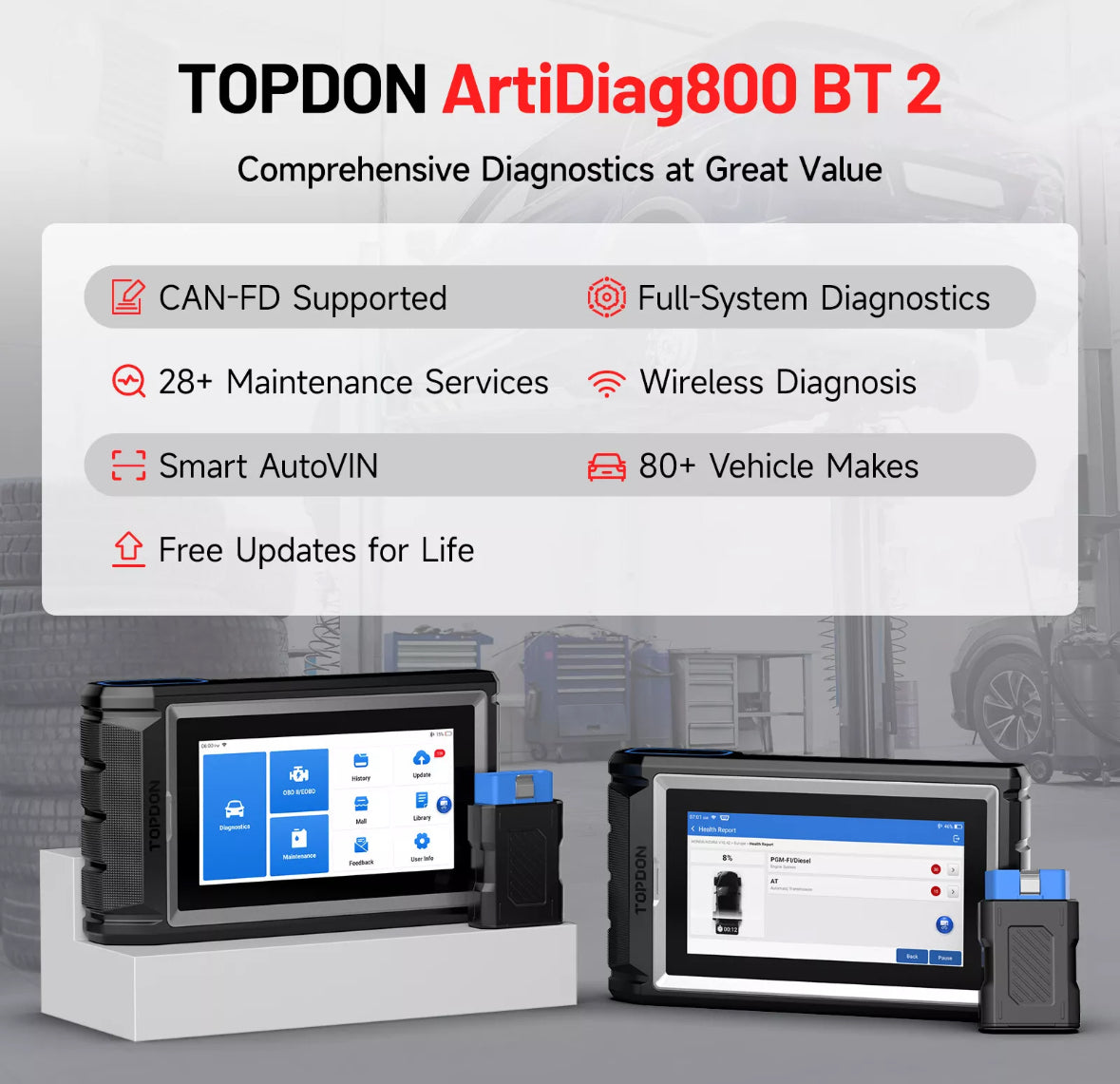 TOPDON AD800BT 2 OBD2 Car Scanner Engine ABS SRS SAS TPMS Diagnostic Tool