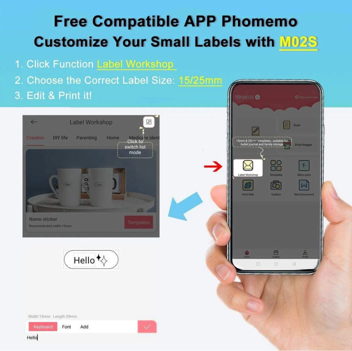 Phomemo M02S Mobile Mini Bluetooth Pocket Printer Compatible with iOS & Android