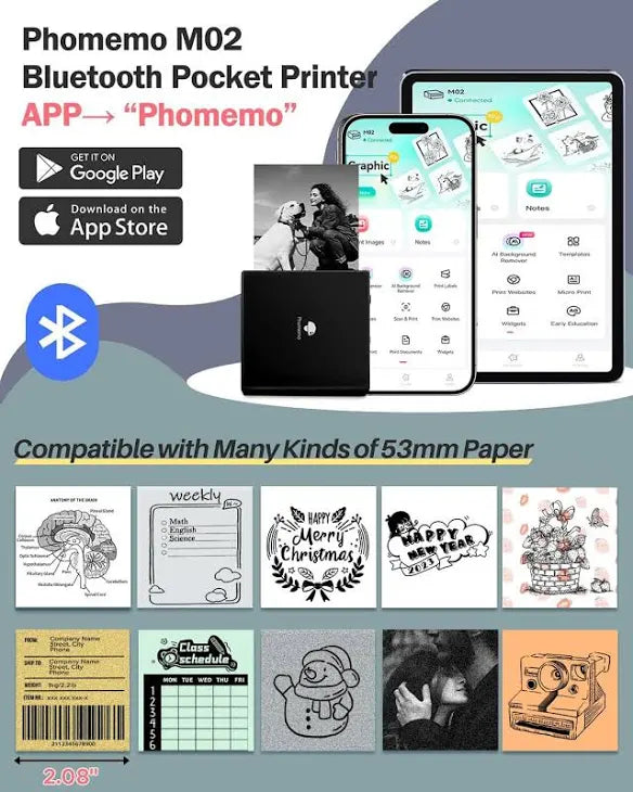 Phomemo Sticker Printer - M02 Label Maker Portable Bluetooth Thermal Sticker Printer for Notes, Gifts, Journals, Planners, Scrapbooking, and Creative Projects