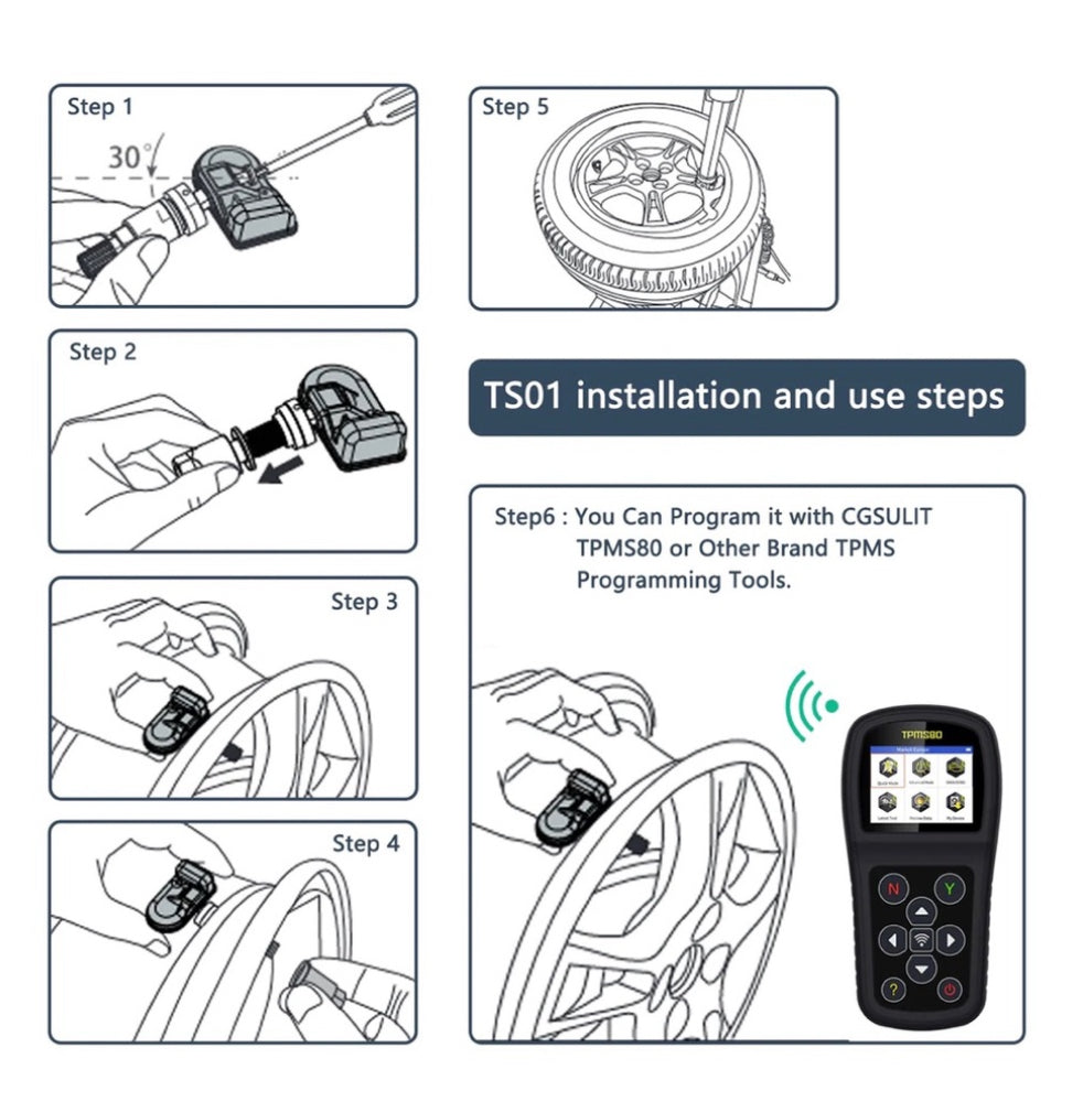 CGSULIT 315MHz&433MHz TPMS Universal Programmable Sensor with Aluminum Valve