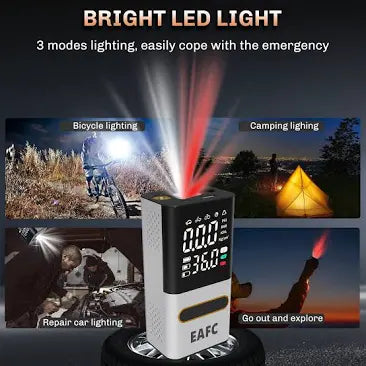 EAFC 150PSI Dual-screen Digital Display Air Pump, Portable Color Large-screen Wireless Air Pump, Digital Pressure Gauge, 19-cylinder Rapid Inflation with LED Light for Car, Motorcycle, Bike, Balls