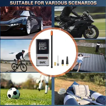 EAFC 150PSI Dual-screen Digital Display Air Pump, Portable Color Large-screen Wireless Air Pump, Digital Pressure Gauge, 19-cylinder Rapid Inflation with LED Light for Car, Motorcycle, Bike, Balls