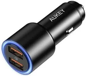 AUKEY Car Charger Adapter,36W Metal Dual USB Fast Car Charger with Blue LED