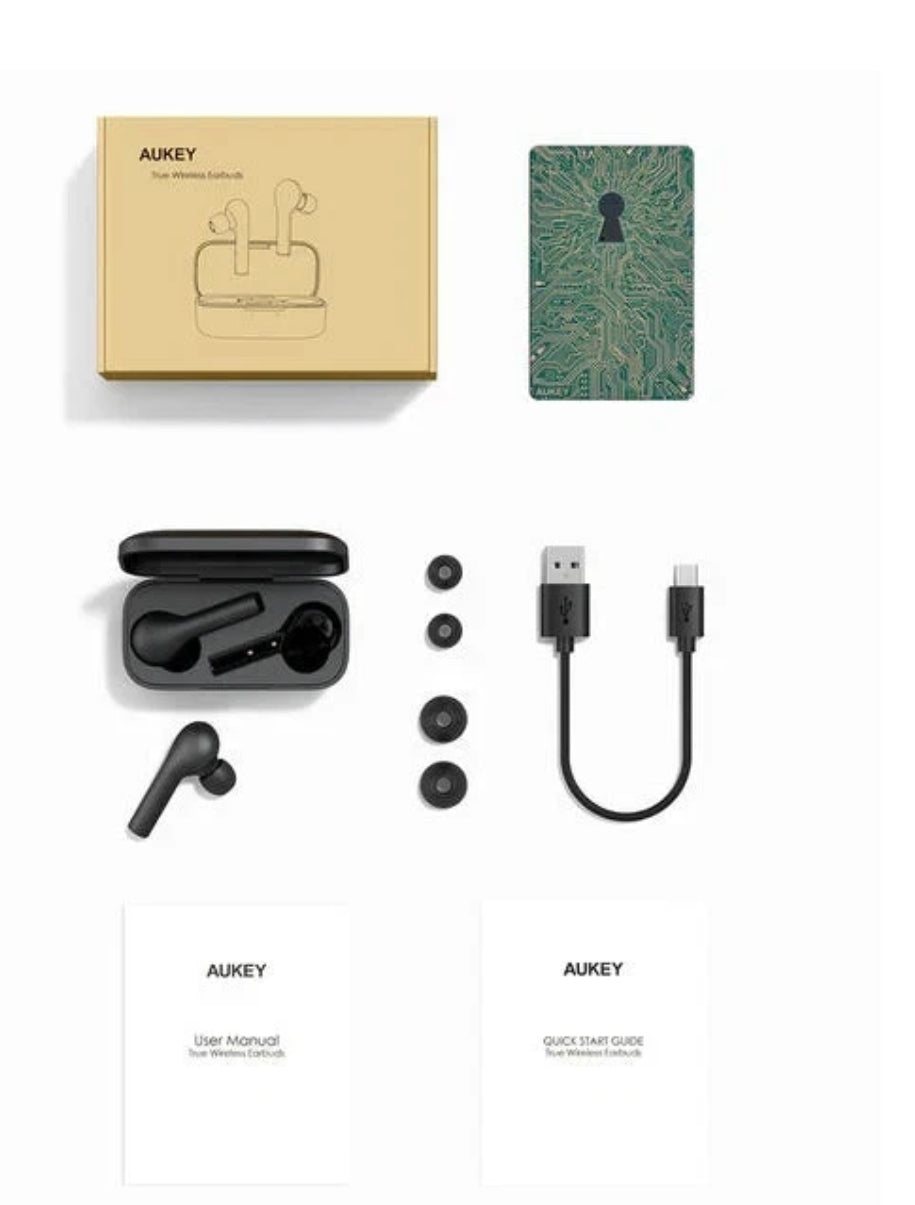 AUKEY EP-T21 True Wireless Earbuds, Bluetooth 5 Headphones with Immersive Sound, 30-Hour Playtime, Wireless Charging Case, USB-C Quick Charge, IPX6 and Noise Cancelling Mics