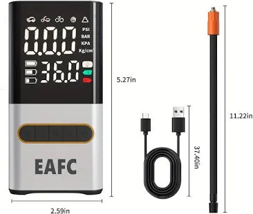 EAFC 150PSI Dual-screen Digital Display Air Pump, Portable Color Large-screen Wireless Air Pump, Digital Pressure Gauge, 19-cylinder Rapid Inflation with LED Light for Car, Motorcycle, Bike, Balls