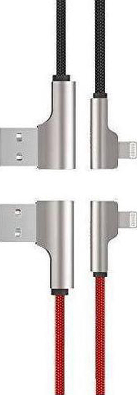 AUKEY Lightning to USB-A Right Angle Fast Charging Cables (6.6' Black + 6.6' Red Braided Mixed - 2pk) CB-AL01 - Black/Red