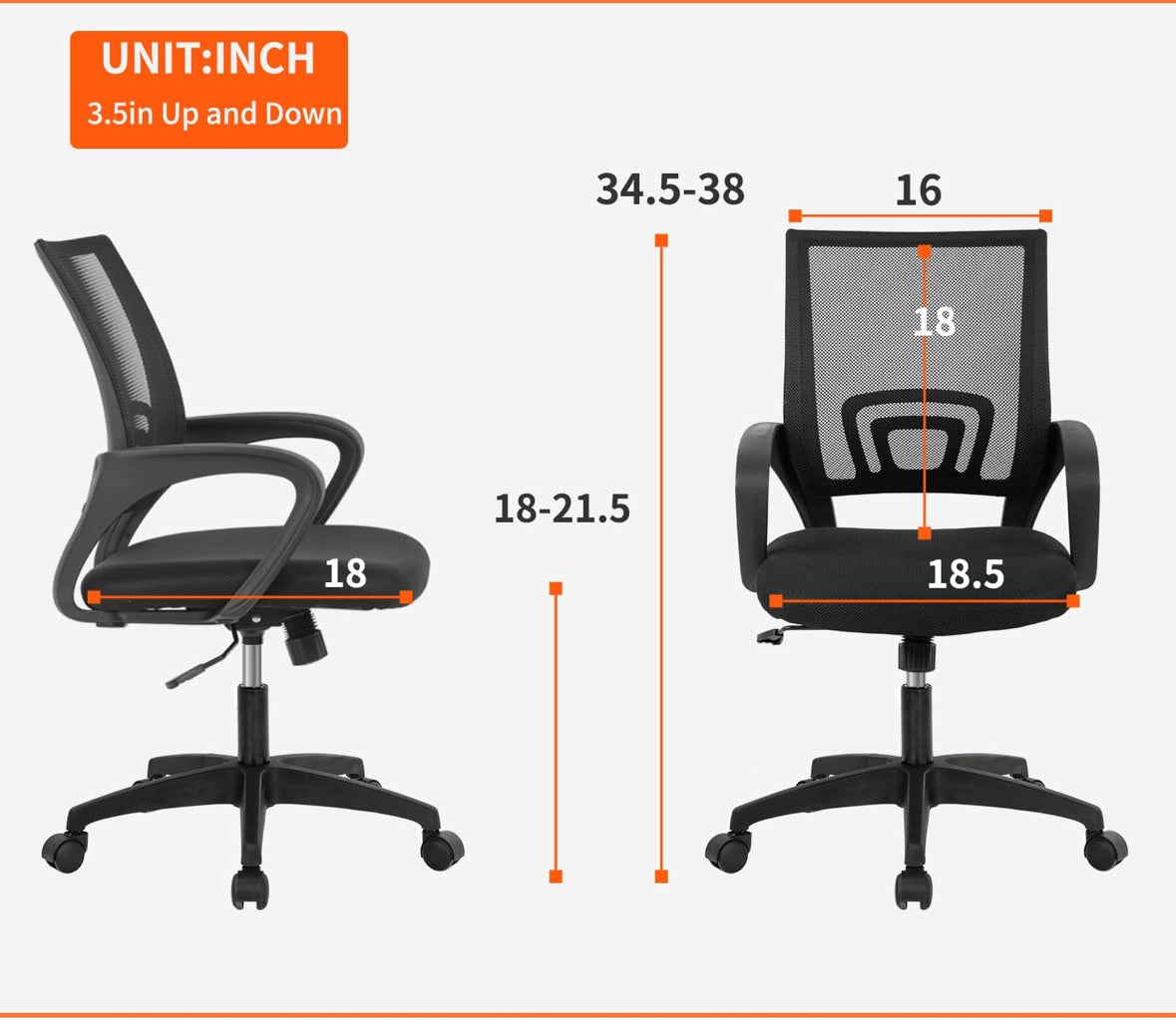 Home Office Chair Ergonomic Desk Chair Mesh Computer Chair with Lumbar Support Armrest Executive Rolling Swivel Adjustable Mid Back Task Chair for Women Adults