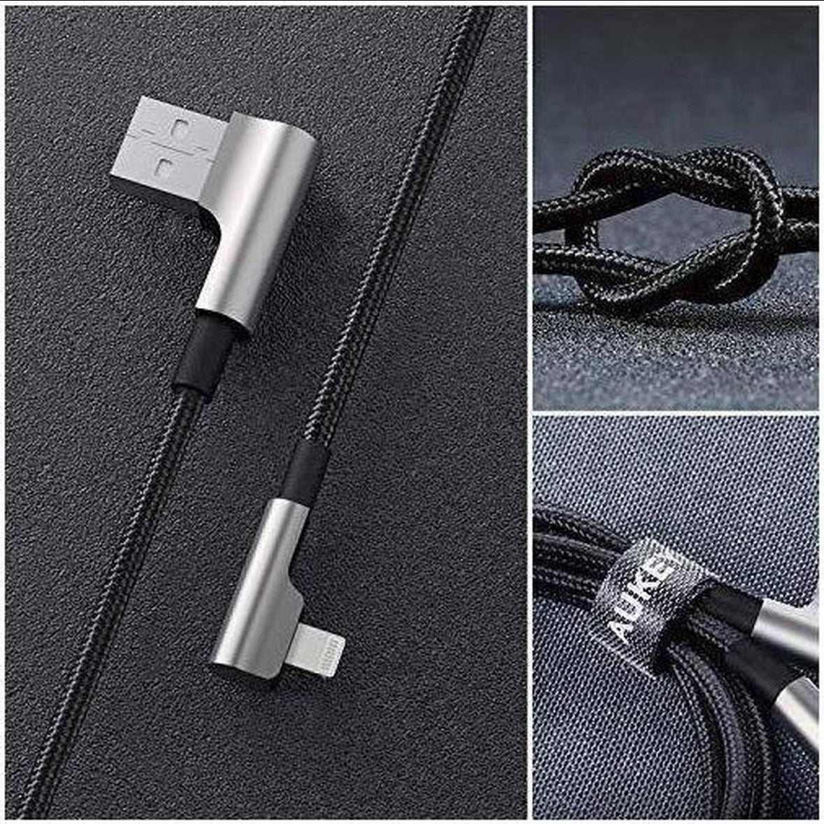 AUKEY Lightning to USB-A Right Angle Fast Charging Cables (6.6' Black + 6.6' Red Braided Mixed - 2pk) CB-AL01 - Black/Red