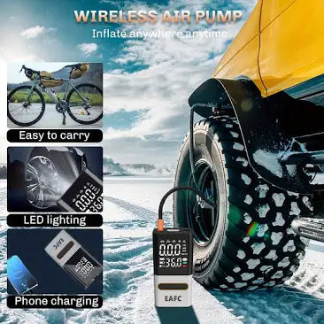 EAFC 150PSI Dual-screen Digital Display Air Pump, Portable Color Large-screen Wireless Air Pump, Digital Pressure Gauge, 19-cylinder Rapid Inflation with LED Light for Car, Motorcycle, Bike, Balls