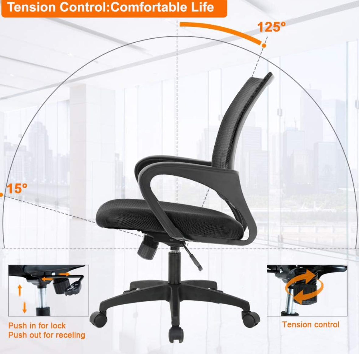 Home Office Chair Ergonomic Desk Chair Mesh Computer Chair with Lumbar Support Armrest Executive Rolling Swivel Adjustable Mid Back Task Chair for Women Adults