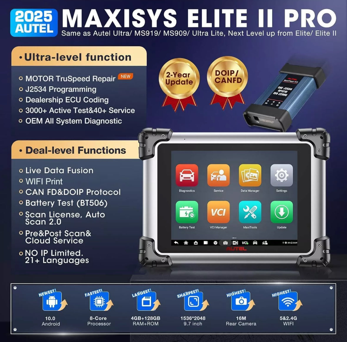 Autel MaxiSys Elite II Pro ULTRA Programming Key Coding Car Diagnostic Scanner，2 Years Free Update